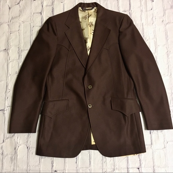 Vintage Other - Vintage 70s Western Mens Brown Blazer Horse Lined